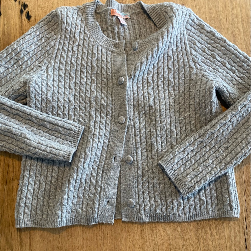 Watermelon Sugar Light Gray Cable Knit Button-Up Cardigan Women’s XL Preloved